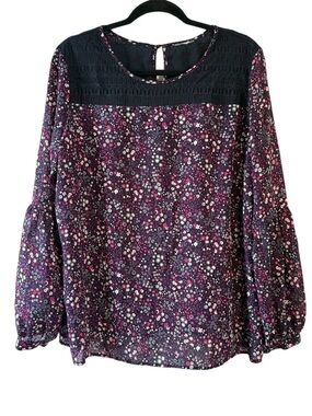 🖤 Floral Balloon Sleeve Blouse with Lace Detail (see measurements - tag cut out)